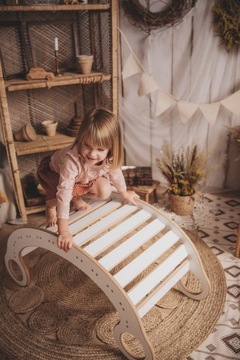 Детская деревянная качалка Монтессори + подушка + стенка + горка