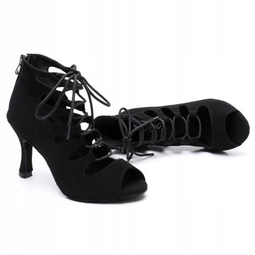 Черная кружева -танцевальная обувь 8,5 см
