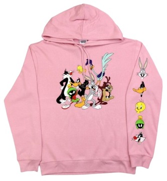 Bluza damska z kapturem Looney Tunes Zwariowane Melodie r. M różowa nadruk