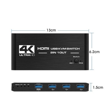 KVM-ПЕРЕКЛЮЧАТЕЛЬ HDMI 2.0 4xUSB 3.0 ПЕРЕКЛЮЧАТЕЛЬ 4K/60 Гц 2 КОМПЬЮТЕРА - 1 МОНИТОР