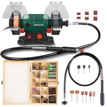 SZLIFIERKA STOŁOWA PODWÓJNA PARKSIDE 120W 75mm sieciowa + 103 elementy