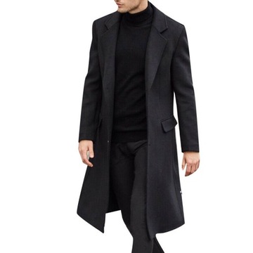 Płaszcz męski elegancki klasyczny czarny S-3XL
