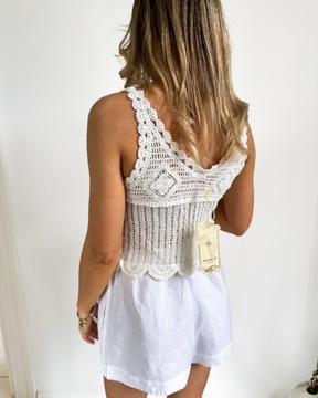 ТОП БЕЖЕВАЯ БЛУЗКА С МОСТИКАМИ МАКРАМЕ БОХО БЕЖЕВЫЙ УНИ