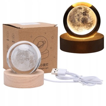 LAMPKA NOCNA KSIĘŻYC 3D LED KRYSZTAŁOWEJ KULI