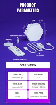 Светодиодный шестиугольный светильник RGB Bluetooth для внутреннего освещения