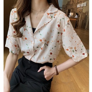 Summer Women Thin Chiffon Shirt New Korean Printin