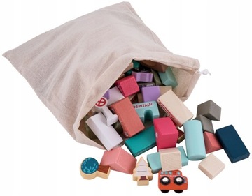 ДЕРЕВЯННЫЕ БЛОКИ CITY CARS 136 ЭЛЕМЕНТОВ КОВРИК