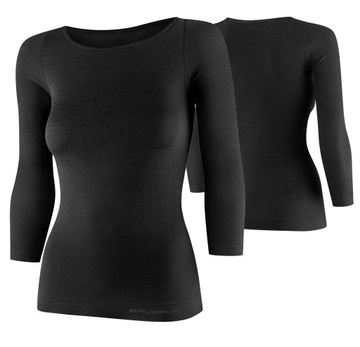 BRUBECK DAMSKA KOSZULKA TERMOAKTYWNA RĘKAW 3/4 COMFORT MERINO CZARNY S