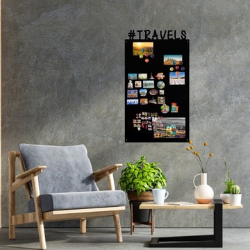 МАГНИТНАЯ ДОСКА ДЛЯ ПУТЕШЕСТВЕННЫХ МАГНИТОВ МЕТАЛЛ Чёрная LOFT 87х50см БОЛЬШАЯ