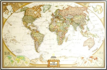 Świat mapa ścienna w ramie z drewna 'obraz' NatGeo