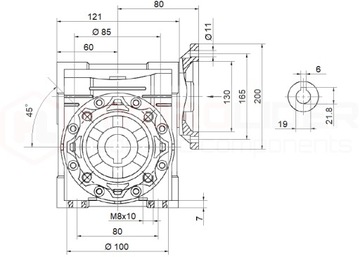 Электродвигатель мощностью 0,55 кВт, редуктор HMRV 50 1:30 NMRV MOTOVARIO.