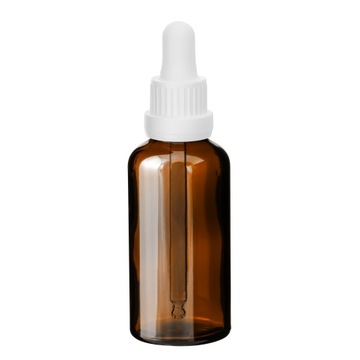 Butelka szklana brązowa 50 ml z pipetą białą 5 sztuk