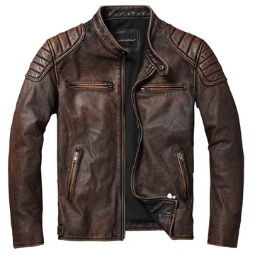 2XL SKÓRA NATURALNA KURTKA RAMONESKA SKÓRZANA VINTAGE MOTOR ROCK BIKERKA