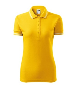 ELEGANCKA Damska Koszulka POLO żółta L z Kontrastowymi Elementami