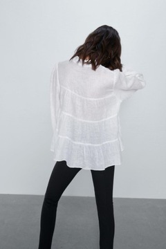 Zara WS1 kfr БЕЛАЯ РУБАШКА С ОРБКАМИ, ЛЕН, S
