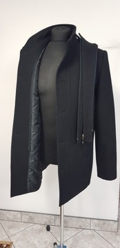 Zimowy płaszcz kurtka męska czarna flausz wełna 58