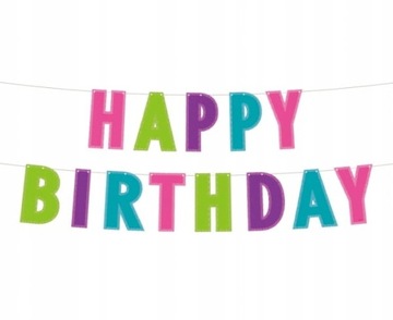 Girlanda papierowa Happy Birthday, kolorowa 200 cm