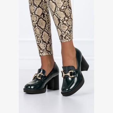 ЖЕНСКИЕ ТУФЛИ НА ВЫСОКОМ КАБЛУКЕ С ЗОЛОТОЙ ПРЯЖКОЙ, МЯГКОЙ ВСТАВКОЙ