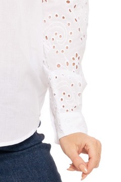 ЭЛЕГАНТНАЯ БЕЛАЯ ЖЕНСКАЯ РУБАШКА, ХЛОПОК, АЖУР, СВОБОДНАЯ БОХО МОРАЖ, размер XL