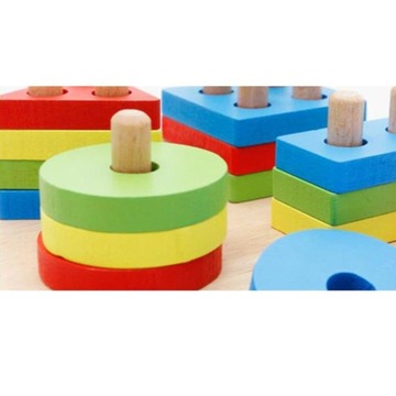 c/ Головоломка Монтессори с деревянными геометрическими блоками, 5 столпов