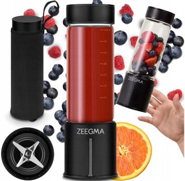 Blender Przenośny Bezprzewodowy DUŻY 465ml 300W ZEEGMA Go Plus CZARNY