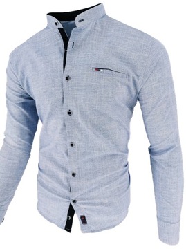 РУБАШКА МУЖСКАЯ, СИНИЙ ВОРОТНИК-СТОЙКА, ЗНАК 07 XXL 2XL
