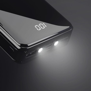 POWERBANK 20000 мАч, черный, удобный, 2,1 А + светодиодный фонарик, 2x USB micro+C, мощный