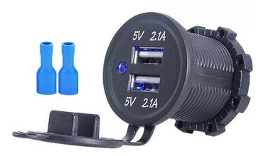 ŁADOWARKA GNIAZDO USB DO ZABUDOWY Z KLAPKĄ 12/24V 5V 2.1A NIEBIESKI LED