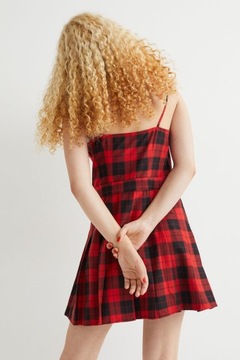 H&M sukienka mini plisowana w kratę szkocka krata punk rock czerwona kratka