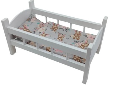 ŁÓŻECZKO DREWNIANE BIAŁE dla lalek + POŚCIEL