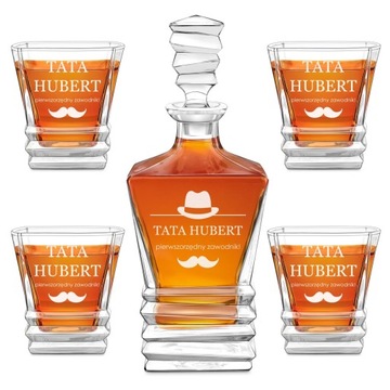 Zestaw Karafka 4 Szklanki do Whisky z Grawerem Prezent dla Taty Dzień Ojca