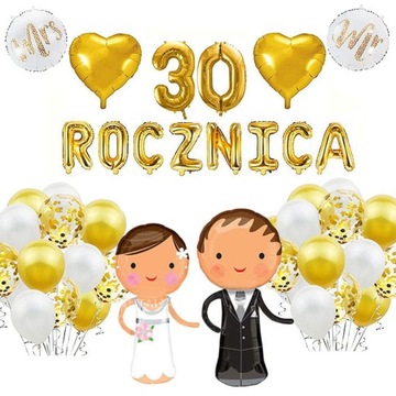30 ROCZNICA ŚLUBU BALONY DEKORACJA ZESTAW ZŁOTY 34SZT