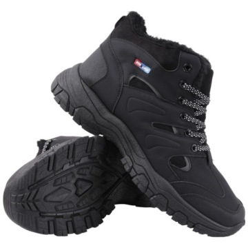 BUTY SPORTOWE MĘSKIE ZIMOWE MOCNO OCIEPLANE ŚNIEGOWCE TRAPERY CZARNE