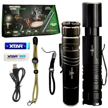 Latarka TAKTYCZNA LED USB AKUMULATOR BARDZO MOCNA 1500LM ZOOM LEKKA GERTECH