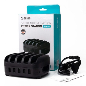 Зарядная станция Orico 5x USB-A 40 Вт черная, кабель питания