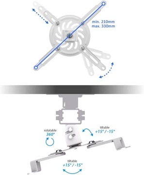 УНИВЕРСАЛЬНАЯ ПОТОЛОЧНАЯ ПОДВЕСКА ДЛЯ ПРОЕКТОРА, БЕЛАЯ