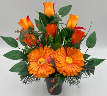 Stroik na cmentarz GRÓB kompozycja ZESTAW wazon SERCE sztuczne kwiaty