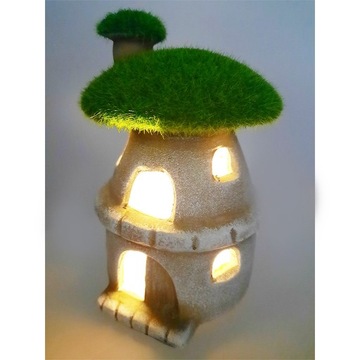 LAMPION LED FIGURKA OGRODOWA DOMEK GRZYBEK CERAMICZNY MECH DUŻY 16cm
