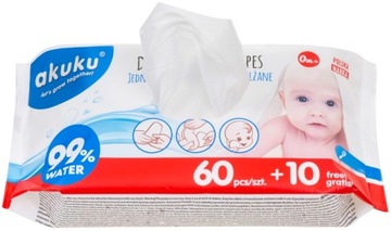 AKUKU MOKRE CHUSTECZKI W 99% NAWILŻANE WODĄ 60+10