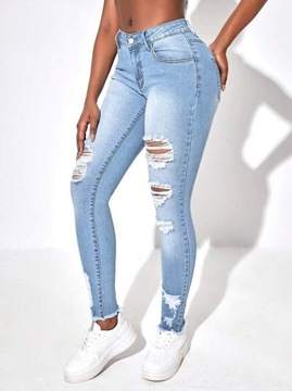 SHEIN SXY Modne damskie spodnie jeansowe skinny z przetarciami L