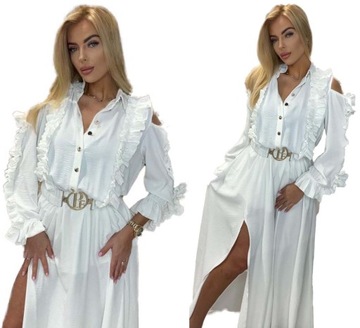 Sukienki damskie białe długie maxi rozcięciem zwiewne PF Paparazzi Fashion