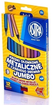KREDKI OŁÓWKOWE ASTRA Metaliczne 12 kolorów JUMBO