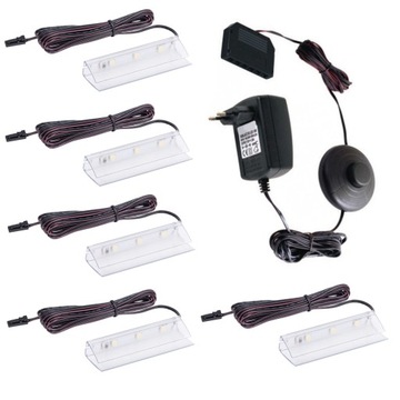 Zestaw 5x Klips LED PVC do Szklanych Półek Szyb Witryn 12V DC Czerwony