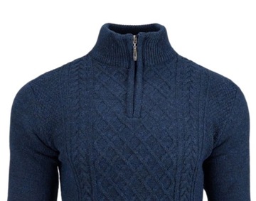 Sweter męski rozpinany Golf krótki zamek Półgolf Wełna Granatowy r. XXL + N