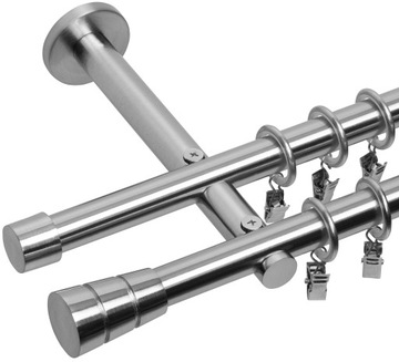 KARNISZ PODWÓJNY 220 CM 19+19 MM METALOWY NOWOCZESNY DUŻY WYBÓR ZAKOŃCZEŃ