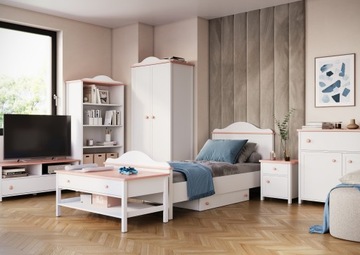 Кровать с матрасом - LN08 - белый/розовый - 104 см x 100 см x 209 см