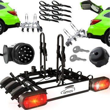 BAGAŻNIK ROWEROWY PLATFORMA NA HAK 4 ROWERY DO 75kg 13 PIN 2024 BLACK+UCHYŁ