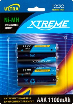 8x АККУМУЛЯТОРЫ XTREME Ni-MH AAA R3 1,2 В, 1100 мАч, ДВЕ УПАКОВКИ