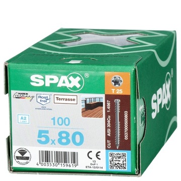 Wkręt do deski tarasowej SPAX 5x80 100szt srebro
