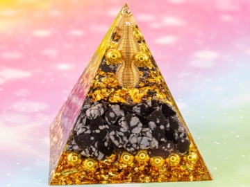 ORGONITE PIRAMID OBSYDIAN SNOW MINT FLOWER OF LIFE HARMONY 6 см